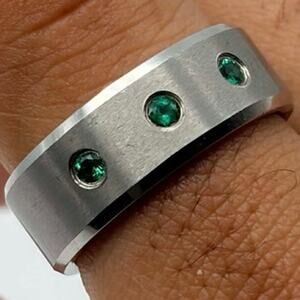 Silver Emerald Stones Men’s Ring